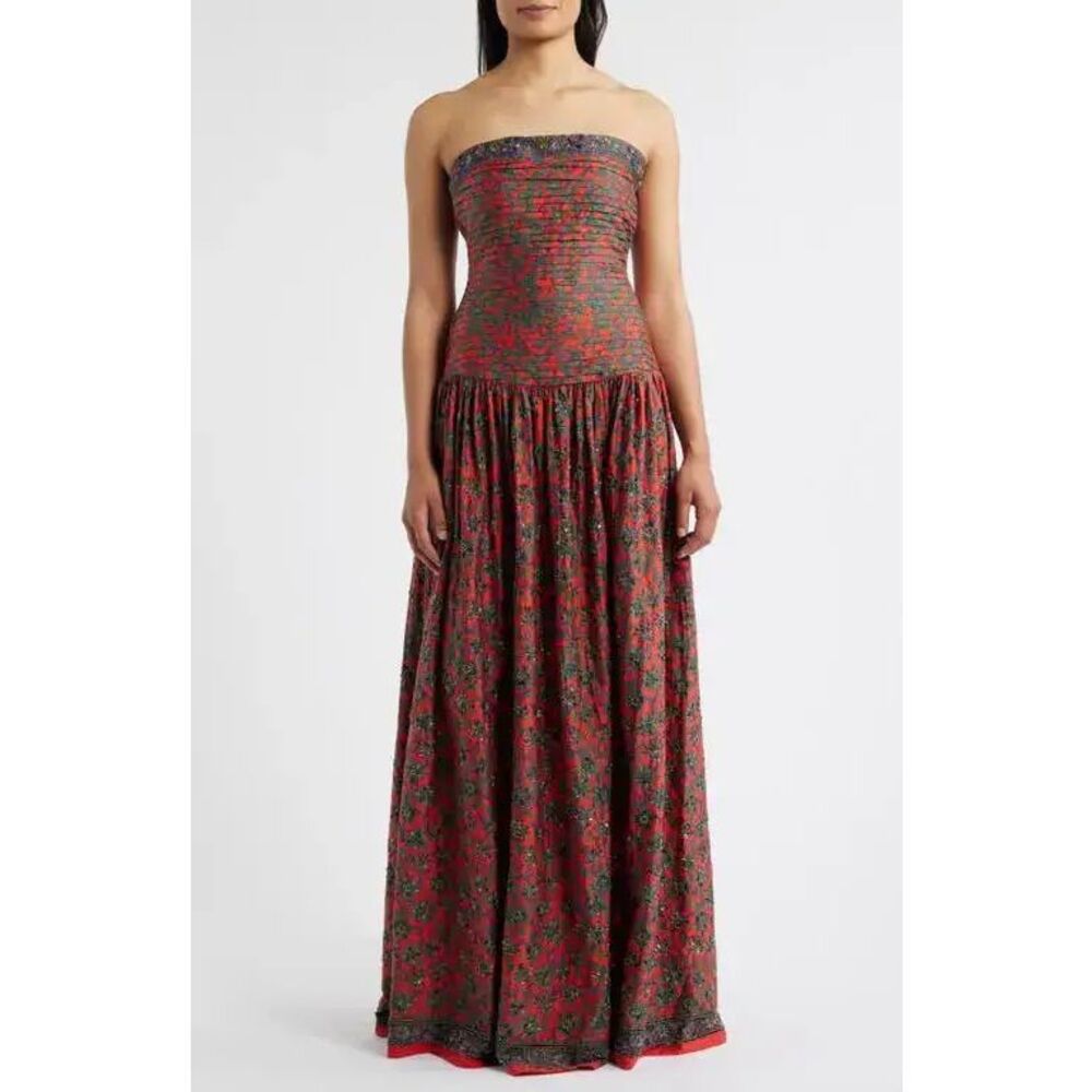 SANI Maya Floral Pleated Drop-Waist Gown Size Medium $498